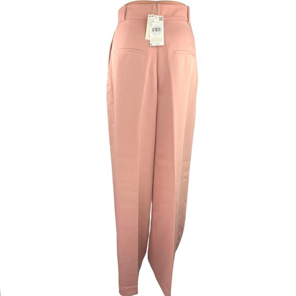 NEW Mango Pink High Rise Front Pleated Business Career Wide Leg Dress Pants 2 - Picture 3 of 5